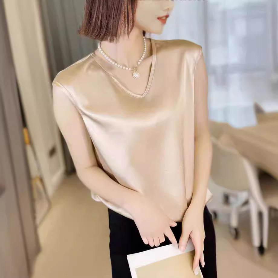 Haute couture Japan imported acetic acid satin sling vest + A font high waist skirt two-piece set Royal sister fried street