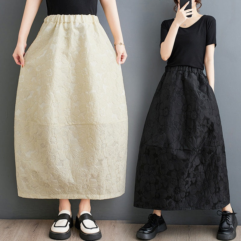 Real shot, spring 2025 new casual loose solid color elastic waist skirt women's bud skirt medium and long