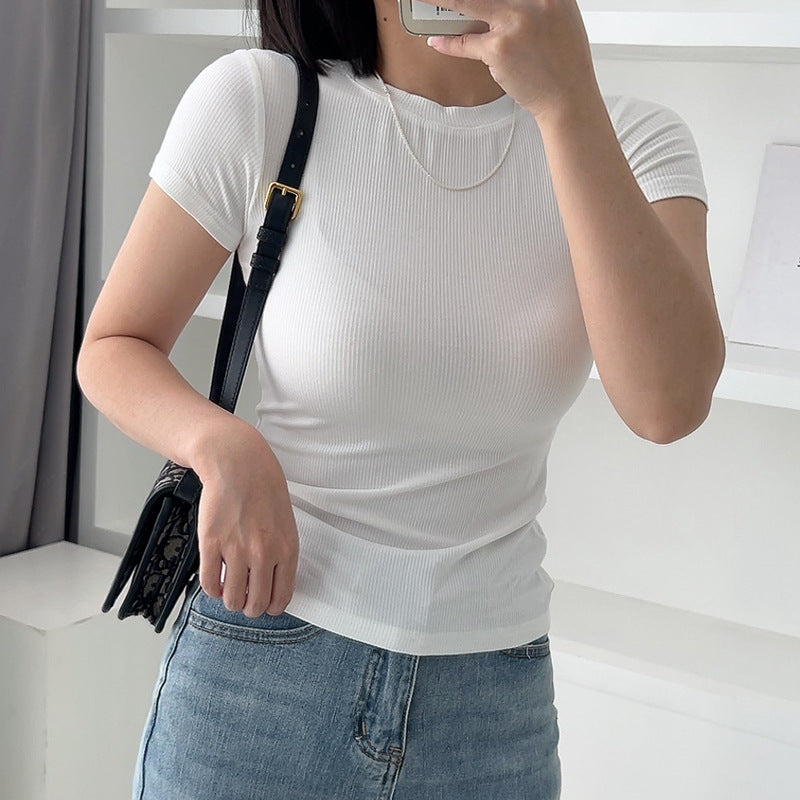 Selection of high-elastic fine thread 2026 new women's summer short-sleeved t-shirt round neck tight top, thin bottoming shirt