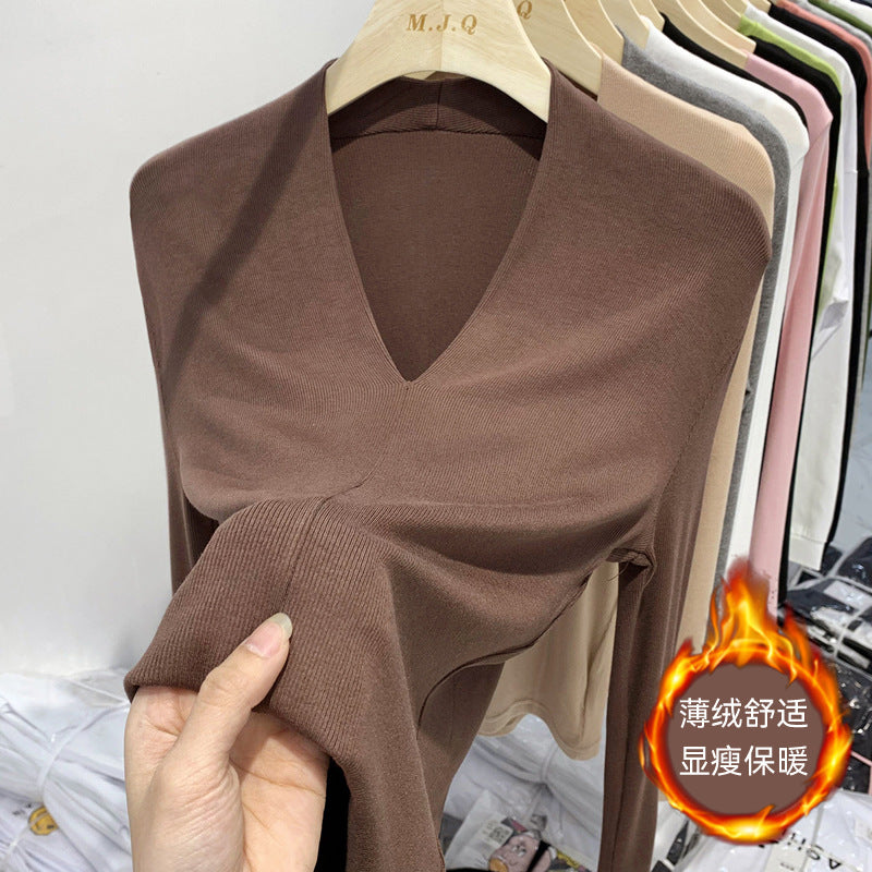#Excellent choice #Temperament deep V-neck T-shirt women's long-sleeved 2026 autumn new slim-fitting and thin bottoming shirt top