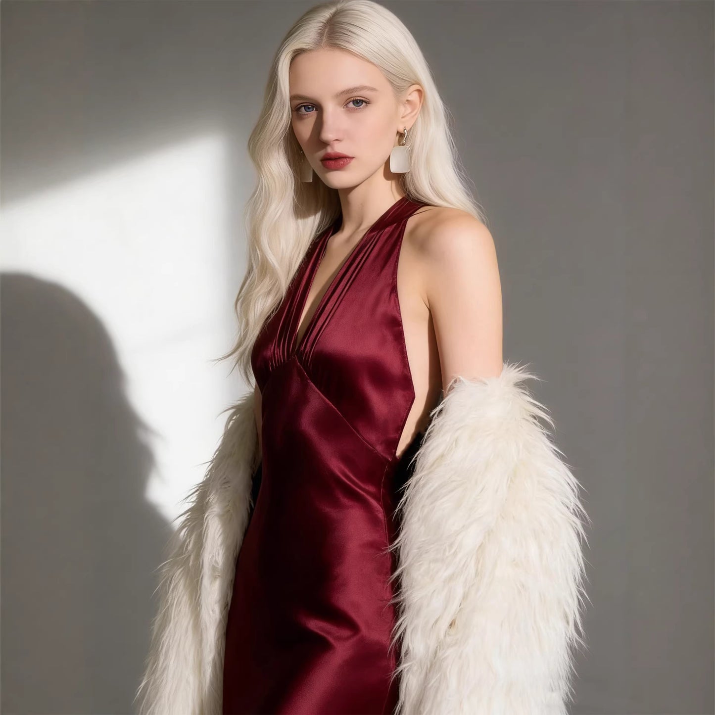 Haute couture Gulinazar with acetic acid design feeling thousand gold feeling seaside vacation banquet wedding deep V dress