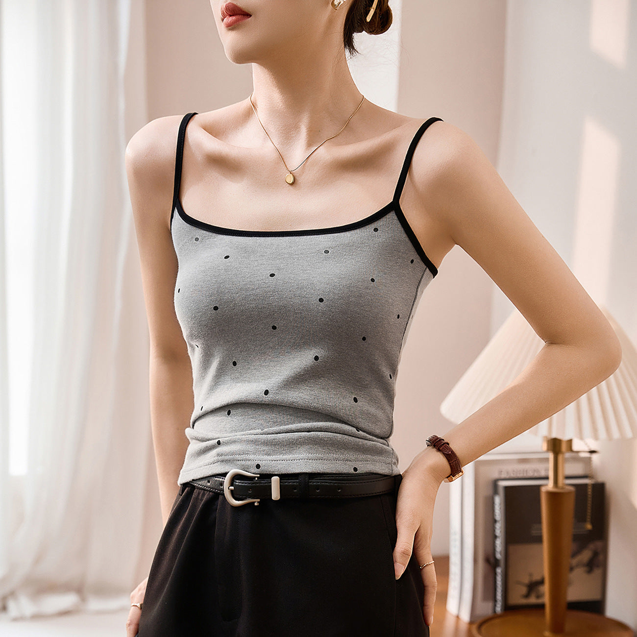 #Blended light modal cotton skin-friendly and soft #polka dot sling vest women's summer new slim-fit base outer wear