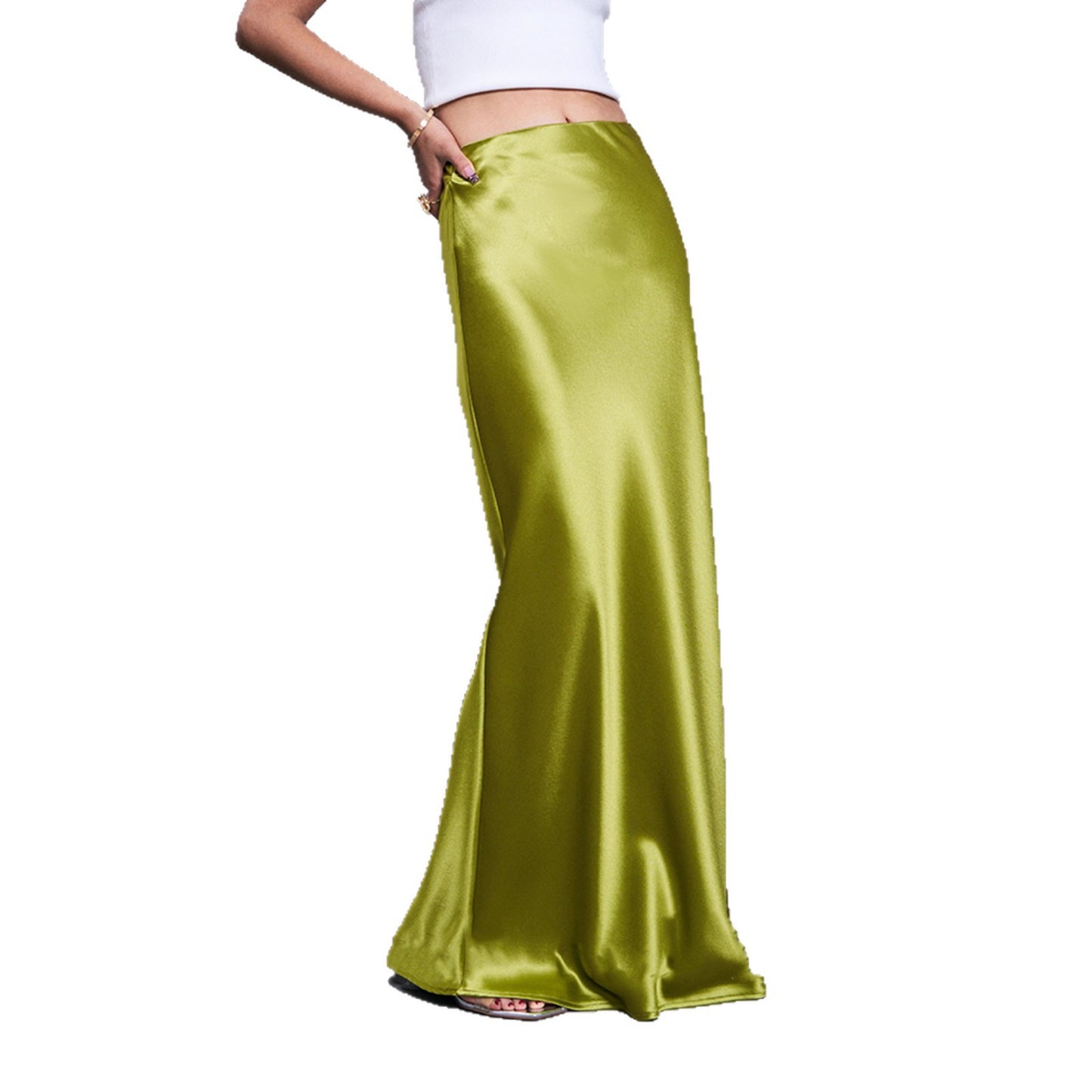 Heavy luxury! Triacetic acid satin skirt acetic acid super long floor-mopping skirt elastic waist pendant stylish