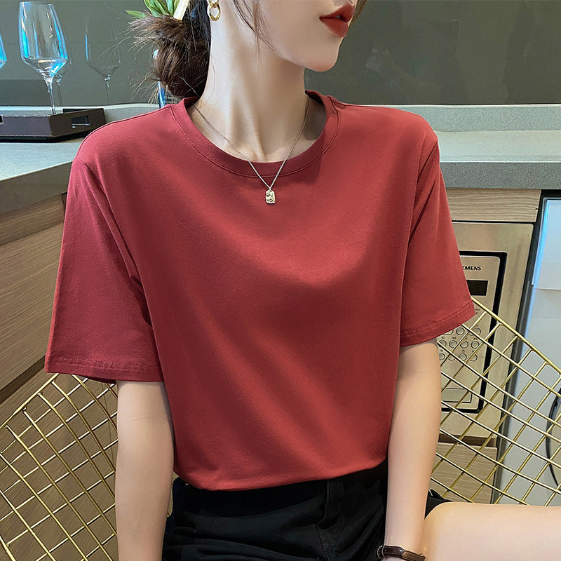 Pure cotton loose short-sleeved t-shirt women's solid color couple's versatile half-sleeved super fire white age-reducing front shoulder summer fashion