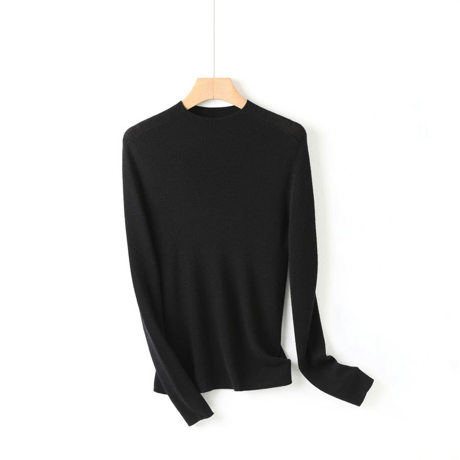 Merino ultra-fine wool Yangtze yarn sweater, seamless integrated semi-turtleneck inner with backing knitted sweater for women's autumn and winter