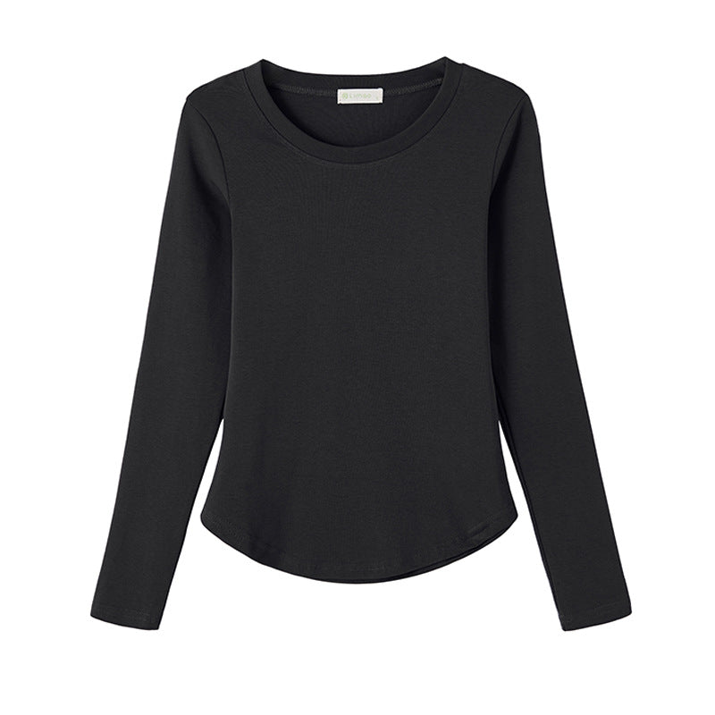 #Selection of pure cotton #Crew neck T-shirt women's long-sleeved 2026 autumn new irregular curved slim-fitting and thin bottoming shirt