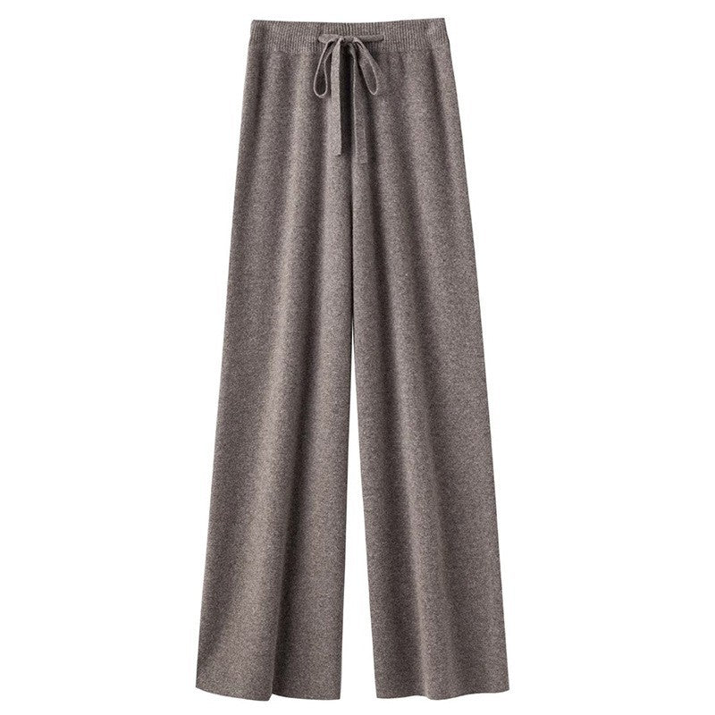 Autumn and winter thickened 100% soft waxy wool wide-leg pants women's drape knitted straight trousers cashmere small mopping trousers