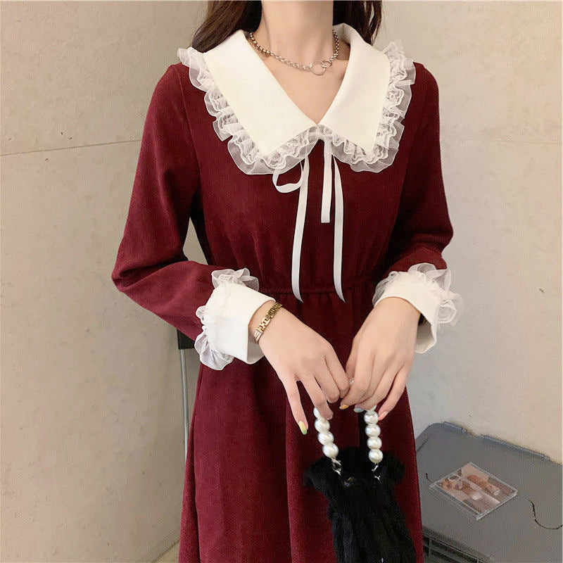 New Year's red dress women's 2024 spring and autumn Korean version waist and thin French small man super fairy temperament long skirt