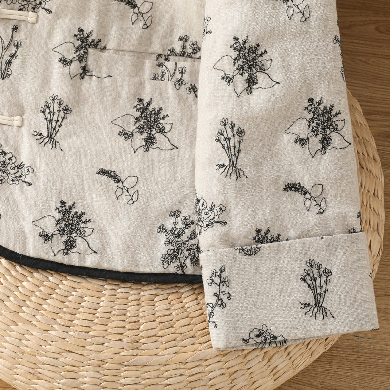 In the winter of 2025, the new cotton and linen cotton-padded jacket with cotton and thickened jacket, round neck small fragrant style new Chinese women's cotton clothes.