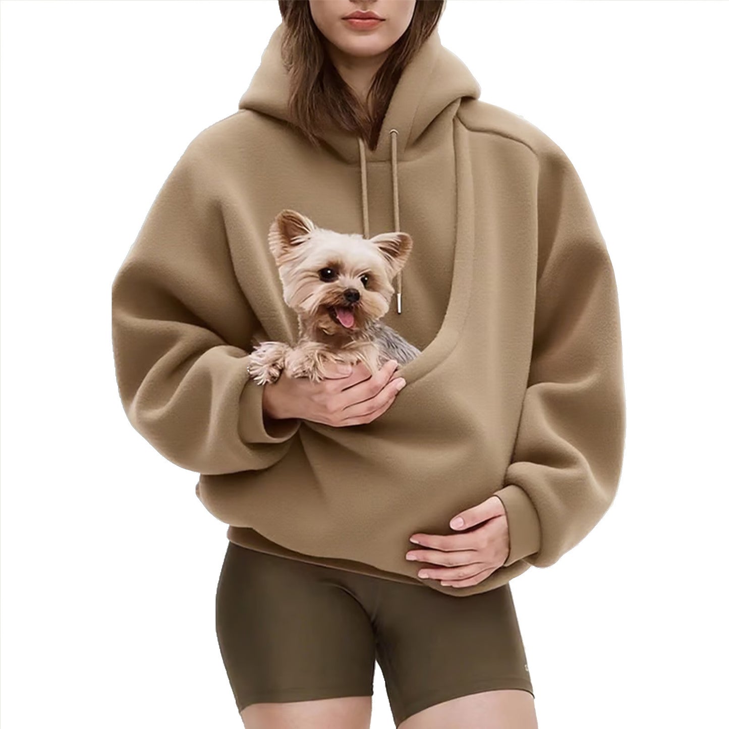 2025 Amazon new model, European, American autumn and winter cross-border solid color hooded plush pet pocket loose pullover sweater women