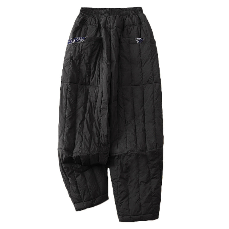 Winter 2025 new retro down cotton pants patchwork light warm casual pants outer wear women