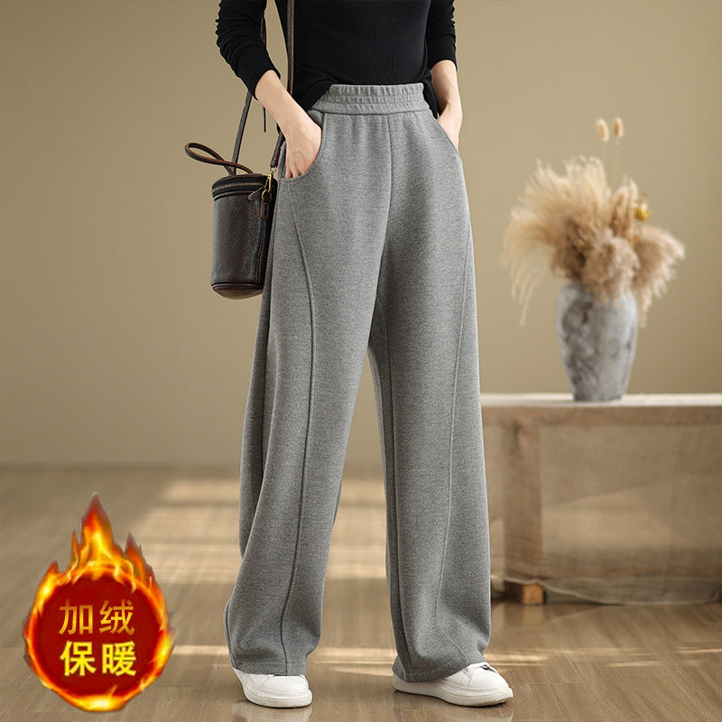 Real photo, autumn and winter 2025 new straight high-waisted loose sweatpants women's thick and thin casual trousers