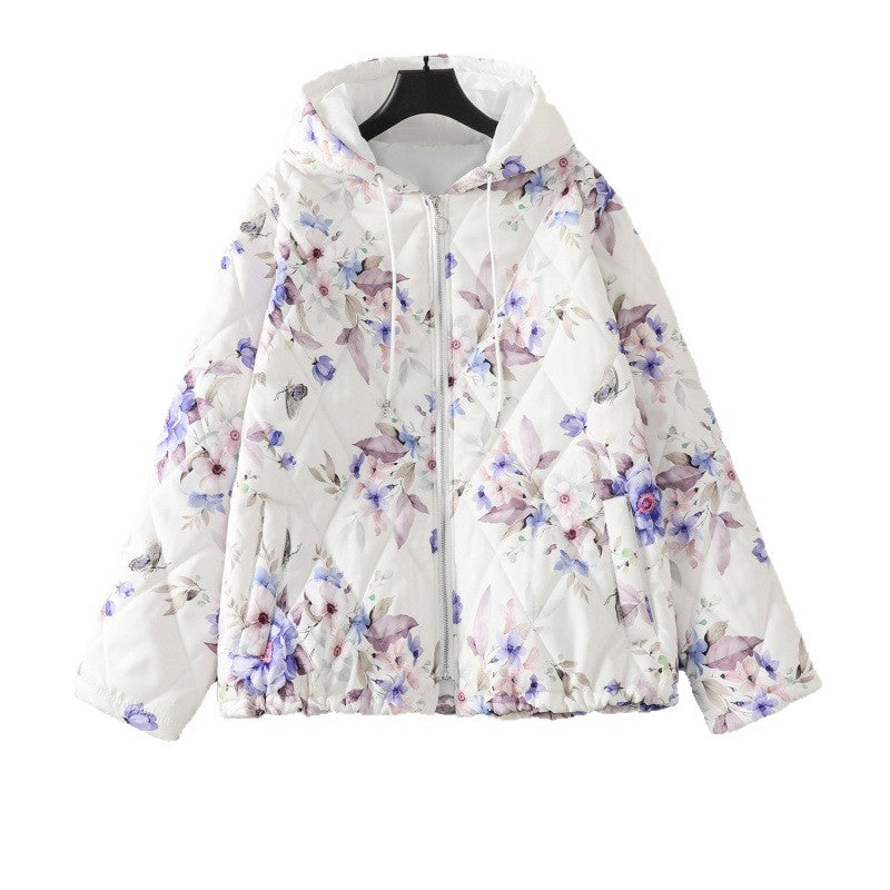 Real shot 2025 winter new hooded cotton clothes women's printing design white coat warm women's clothing