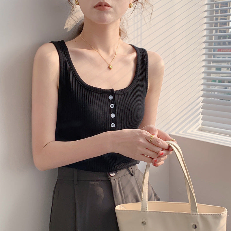 Pure cotton button sling vest for women's summer outer wear 2026 summer new slim-fitting and thin inner base sleeveless top