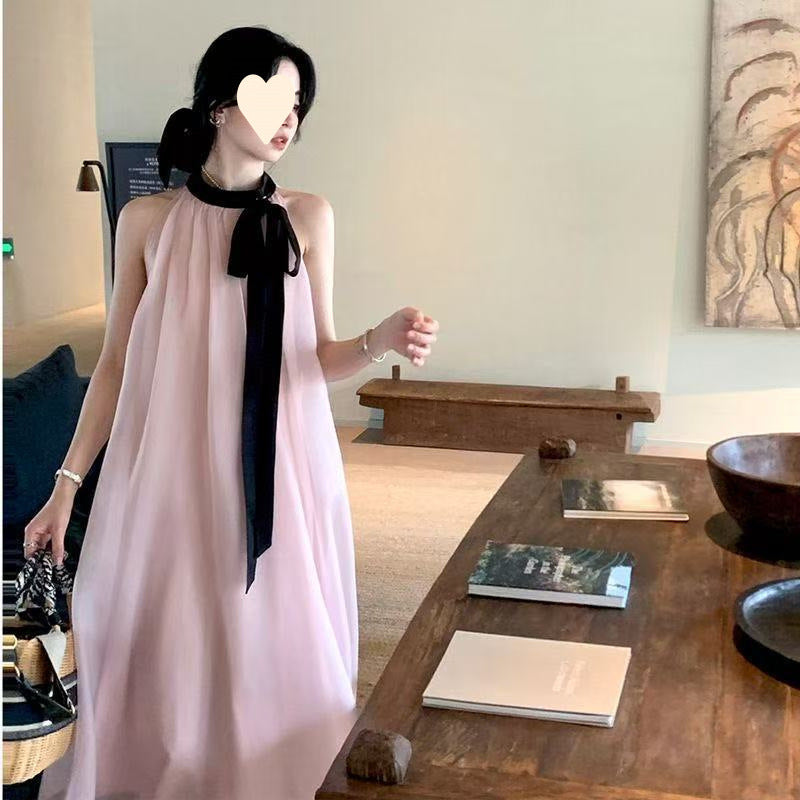 New French gentle style ins loose lace-up dress premium sleeveless sweet birthday seaside resort skirt