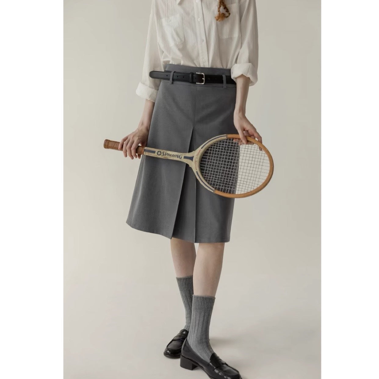LANO middle waist wears pleated skirts on both sides, retro college temperament A-shaped skirt, skirt, medium and long skirt, spring and summer