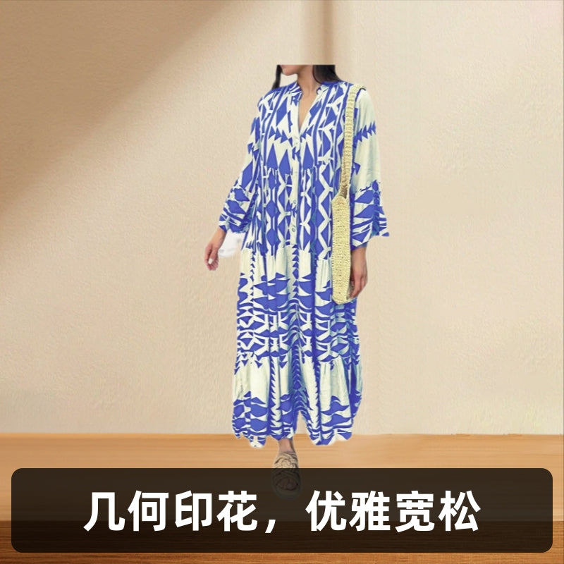 2025 Cross-border Europe, America, Amazon, large size women's shirt collar elegant loose shirt bohemian dress