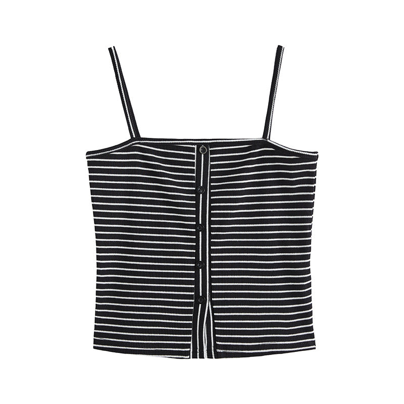 #Combed pure cotton #Design sense striped sling vest women's summer 2026 new Spice Girl off-the-shoulder bottom top