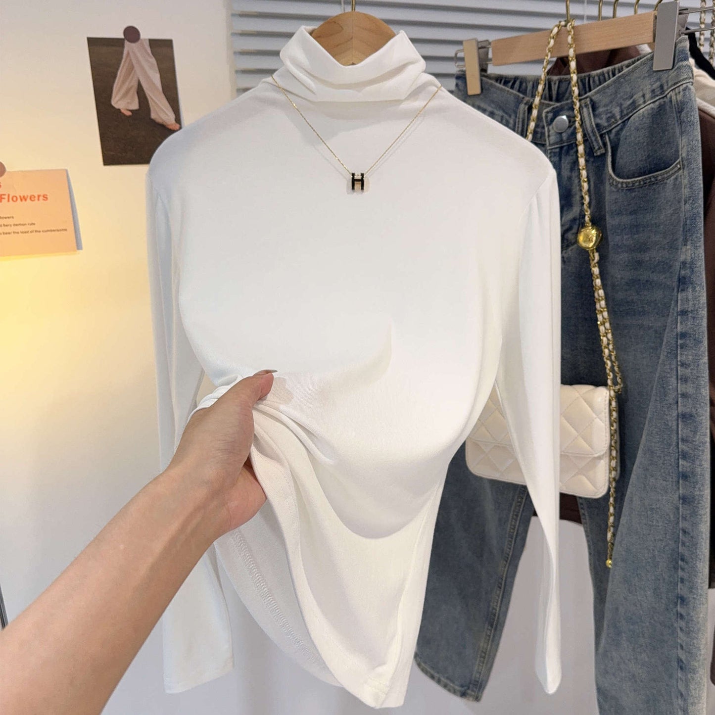 Threaded turtleneck base shirt women's 2025 new autumn and winter inner stacked collar long-sleeved T-shirt foreign style black versatile top