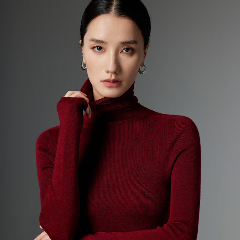Yangtze yarn worsted wool sweater women's autumn and winter slim-fitting thin turtleneck sweater black premium inner knitted bottoming shirt