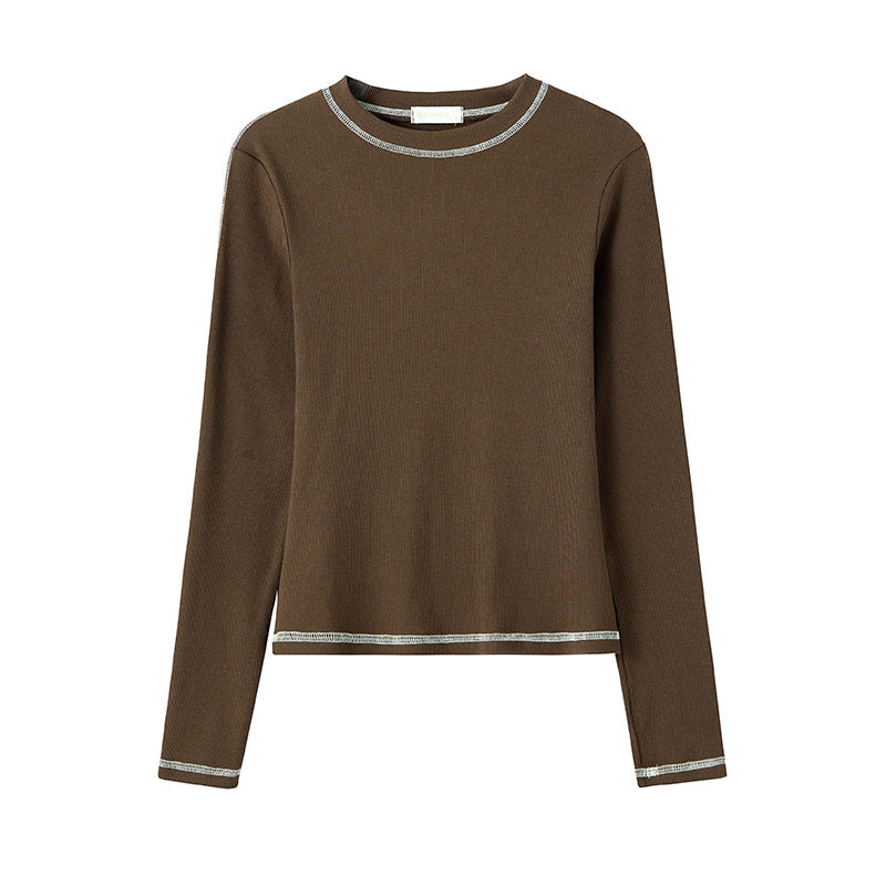 #Ingenuity Selection #Flower Needle Bright Thread Contrasting T-Shirt Women's Long Sleeve 2026 Autumn New Slim and Skinny Bottom Shirt