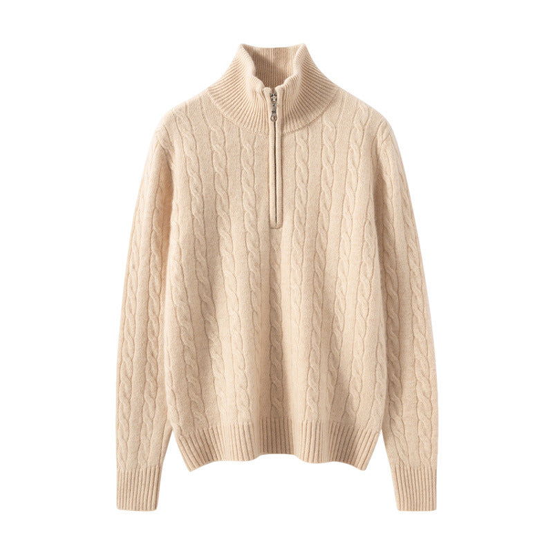 Stand-up collar half-zipper cashmere sweater women's autumn and winter pullover turtleneck twist sweater thickened wool knitted bottoming shirt outer wear