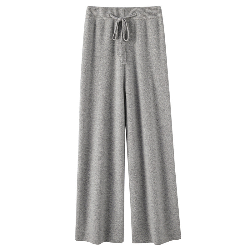 Autumn and winter thickened 100% soft waxy wool wide-leg pants women's drape knitted straight trousers cashmere small mopping trousers