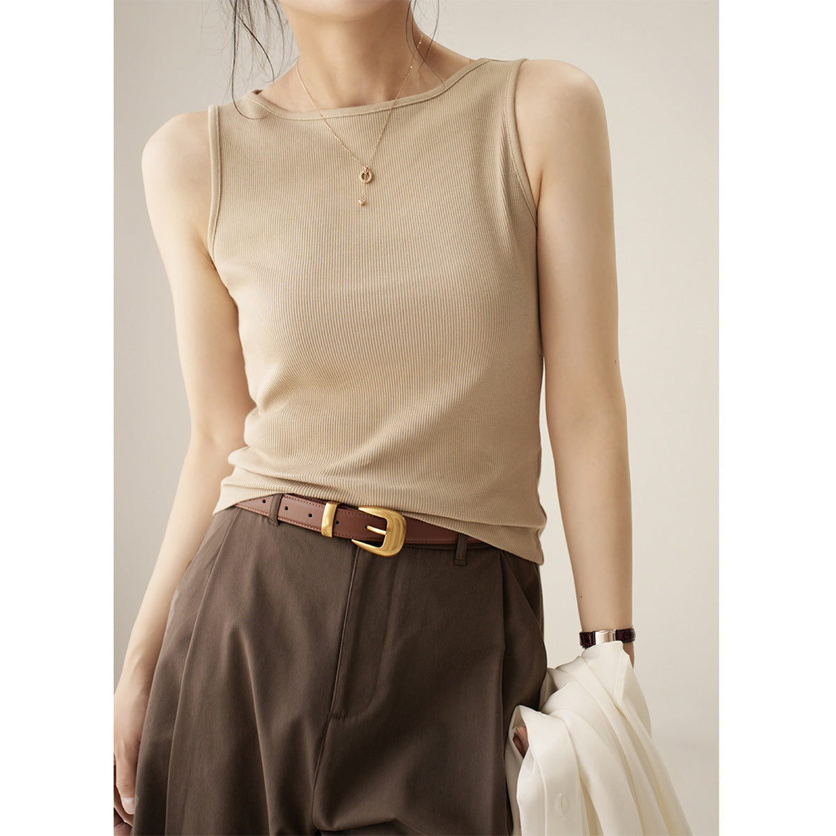 & Use good materials & high elastic threaded cotton wide shoulder strap sleeveless vest women's 2026 summer new tight inner and outer sling