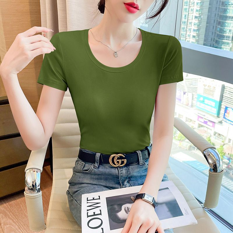 Big red cotton short-sleeved t-shirt women's 2025 super fire age reduction tight this year's popular women's casual versatile top