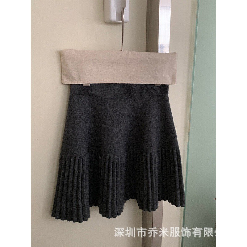 Strongly recommended! High waist and thin pleated short skirt women's autumn temperament elastic waist versatile hip wrap A-shaped skirt