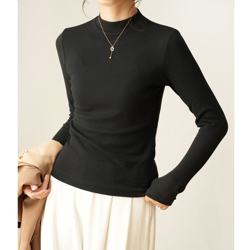 Fearless Goods Biyou cotton threaded u-neck long-sleeved T-shirt women's 2026 autumn and winter new slim-fitting and thin top bottoming shirt Korea