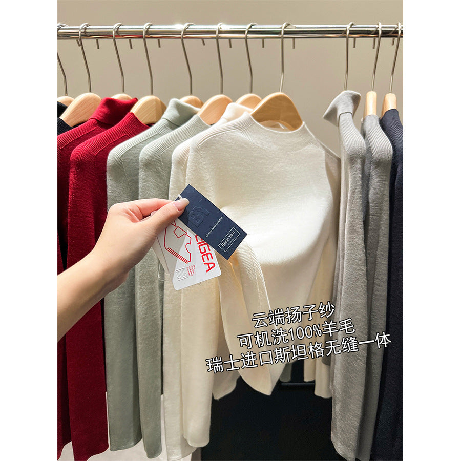 Merino ultra-fine wool Yangtze yarn sweater, seamless integrated semi-turtleneck inner with backing knitted sweater for women's autumn and winter