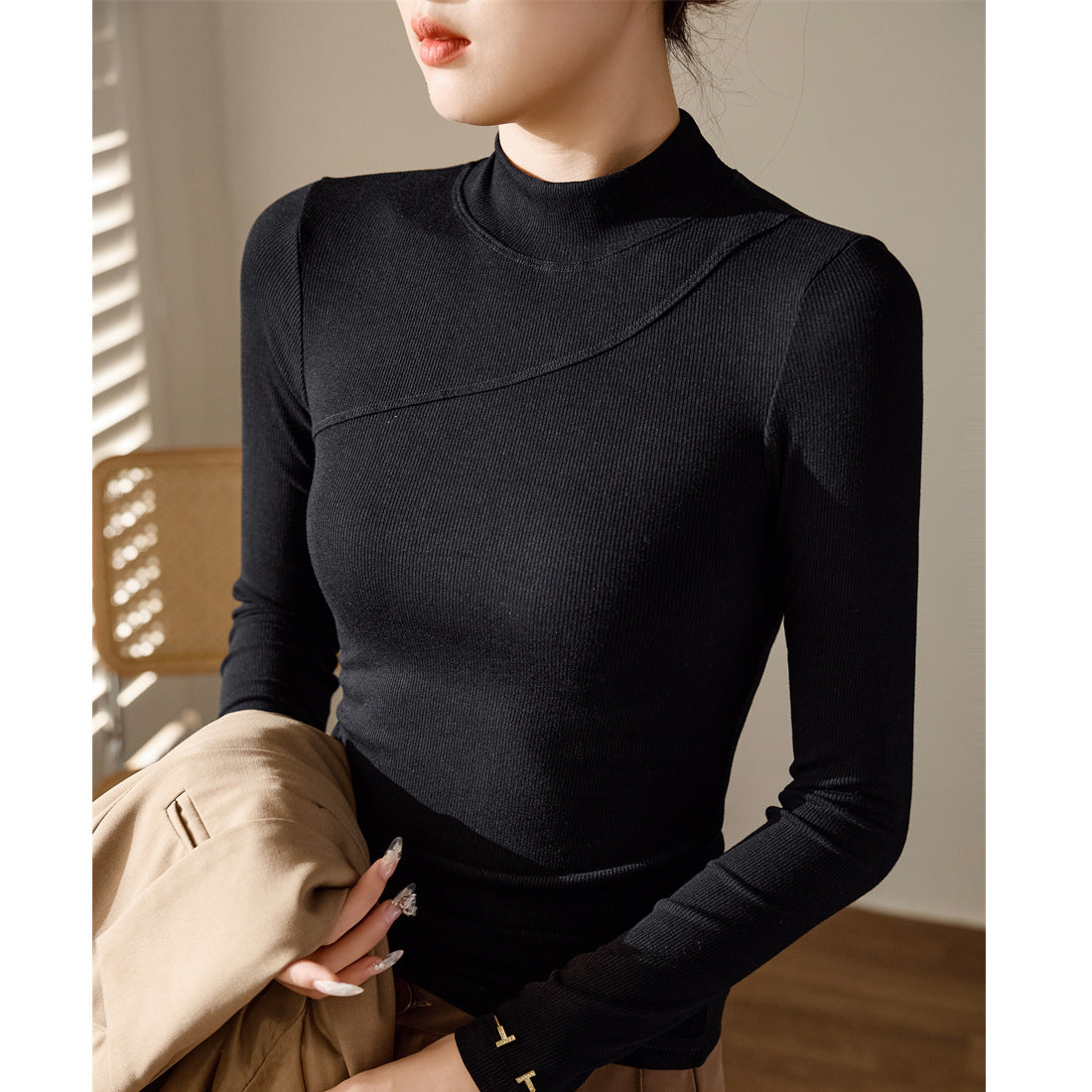 Skinny bottoming shirt for women's autumn and winter 2026 new stand-up collar long-sleeved T-shirt, thin inner with velvet heating and warm top