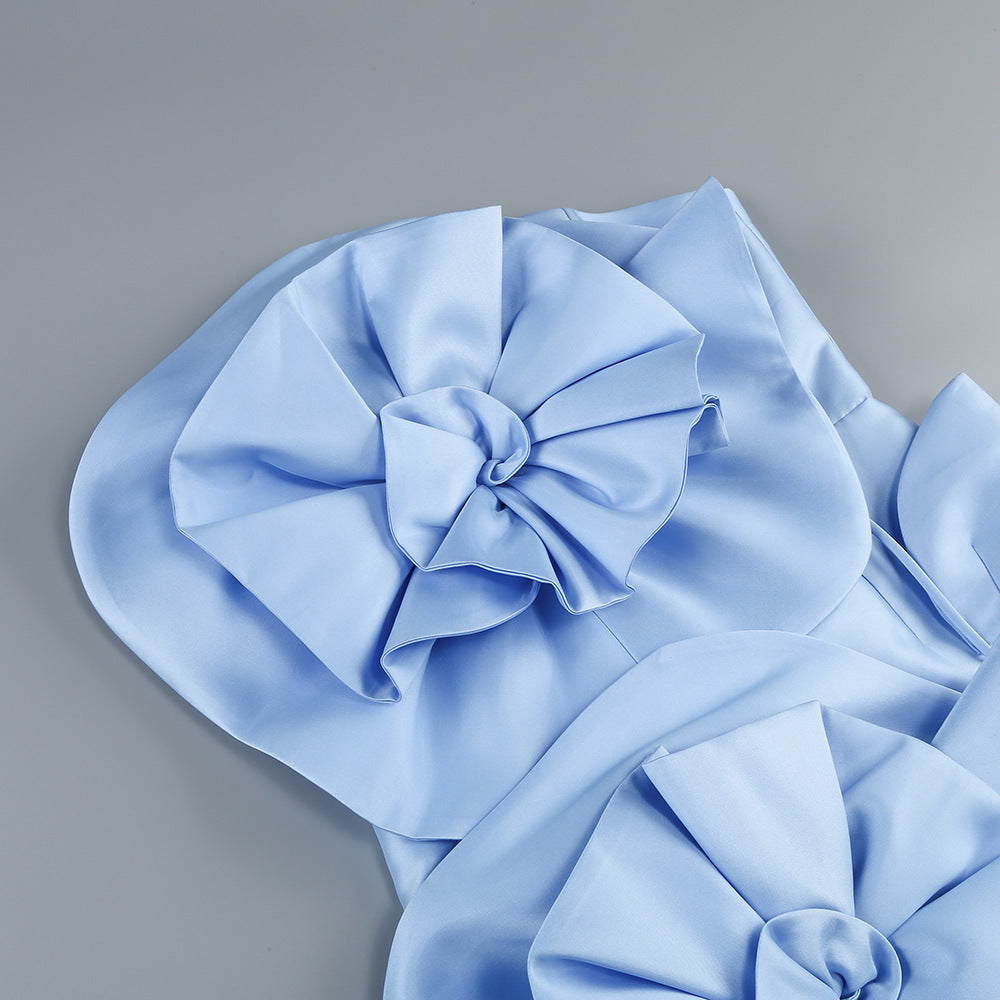 Cross-border French high-end three-dimensional flower sleeveless short skirt women's design dress waist strap bandeau dress