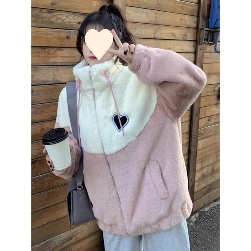 Fleece thickened sweater girl 2025 autumn and winter clothing junior high school high school students cotton-padded jacket