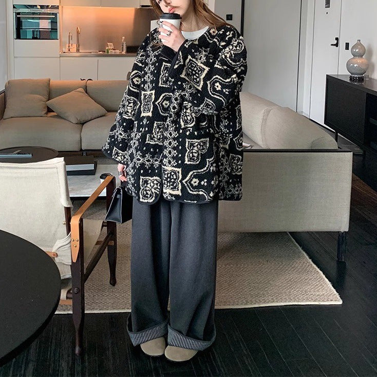 Cheongdam-dong Oni herringbone pattern velvet flanged two wear random adjustment thickened woolen pants women