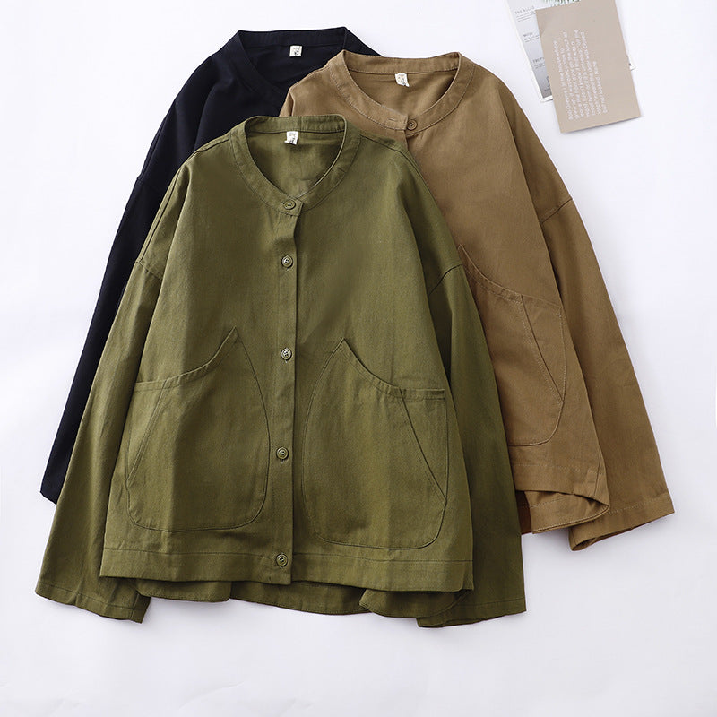 Real shot 2025 autumn new solid color loose large size long-sleeved jacket women's top casual outer cardigan