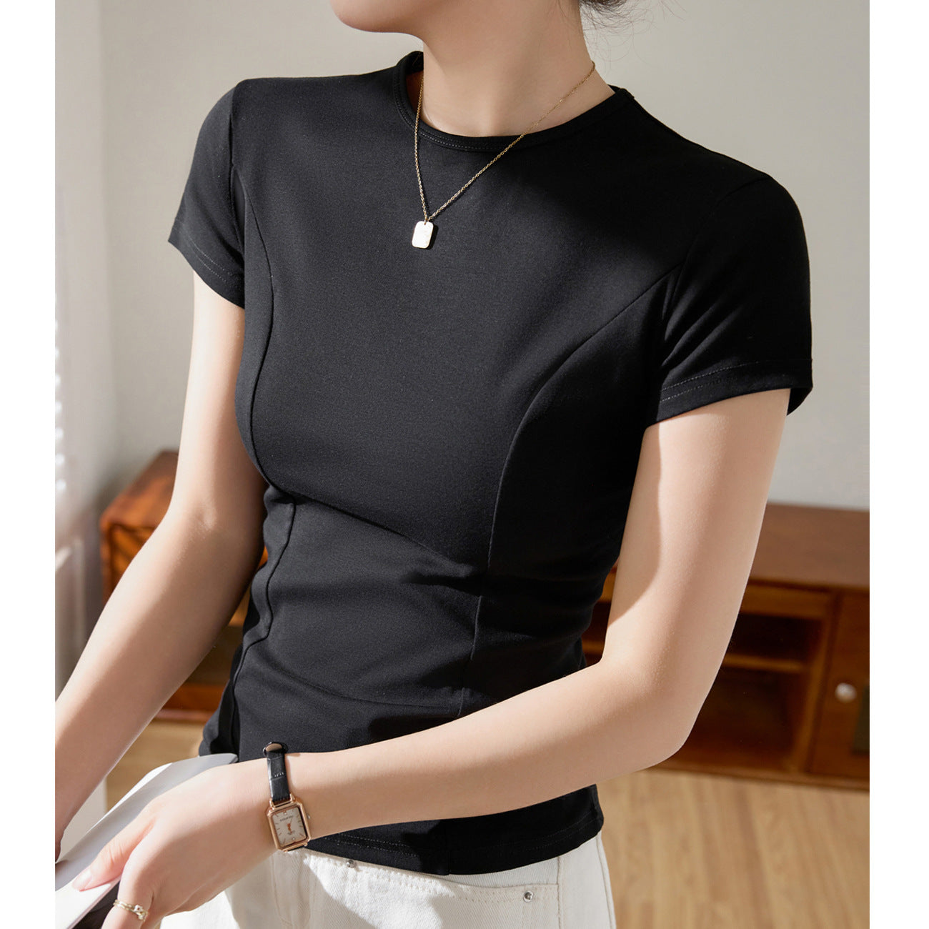 [Selection of excellent cotton] Premium design pure cotton T-shirt women's summer short-sleeved 2026 new slim-fit top bottoming shirt