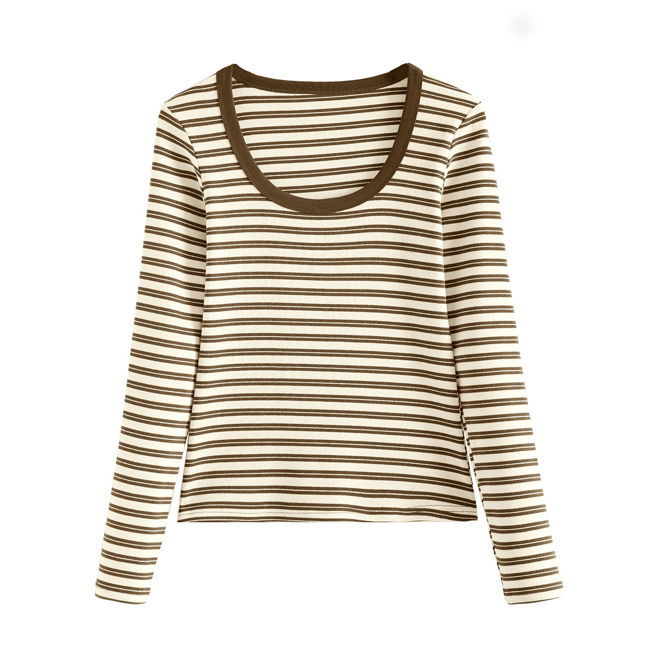 #Selection of pure cotton #Contrasting striped bottoming shirt for women with 2026 new foreign style big round neck long-sleeved T-shirt top