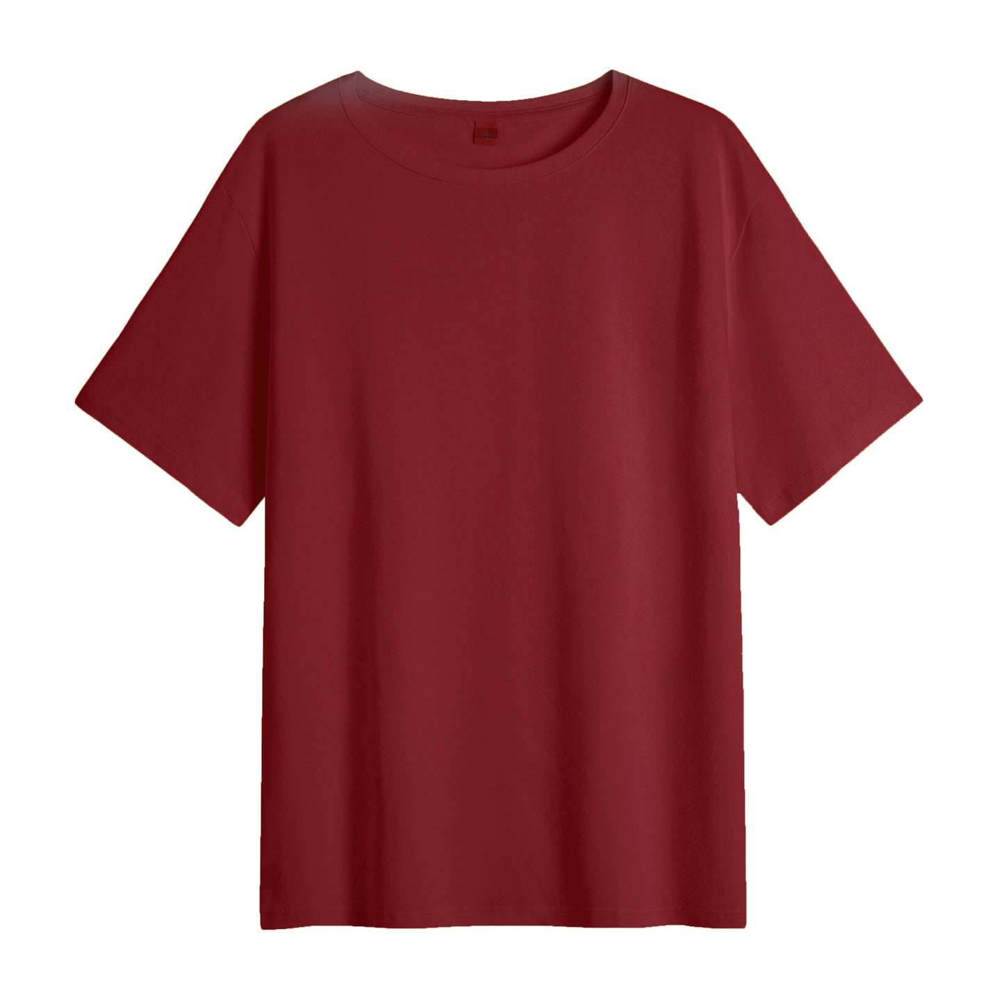 Half-sleeved pure cotton medium and long loose short-sleeved t-shirt women's summer wear front shoulder round neck brick red top ins solid color loose