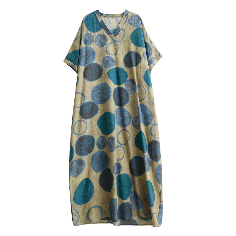 The real shot of the new summer of 2024 is a holiday style travel V-neck retro long dress covering the meat cotton and linen dress for women