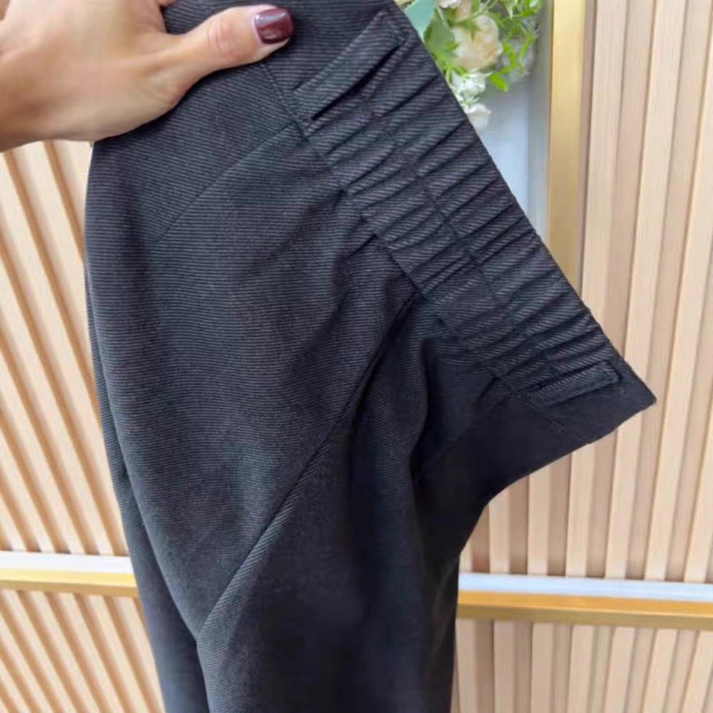 Today's dress recommendation! European loose straight woolen casual trousers autumn and winter gray woolen wide-leg trousers women