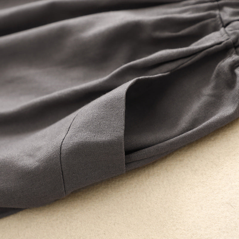 Real shot 2025 autumn new cotton and linen literary and retro skirt high waist loose and thin elastic waist skirt