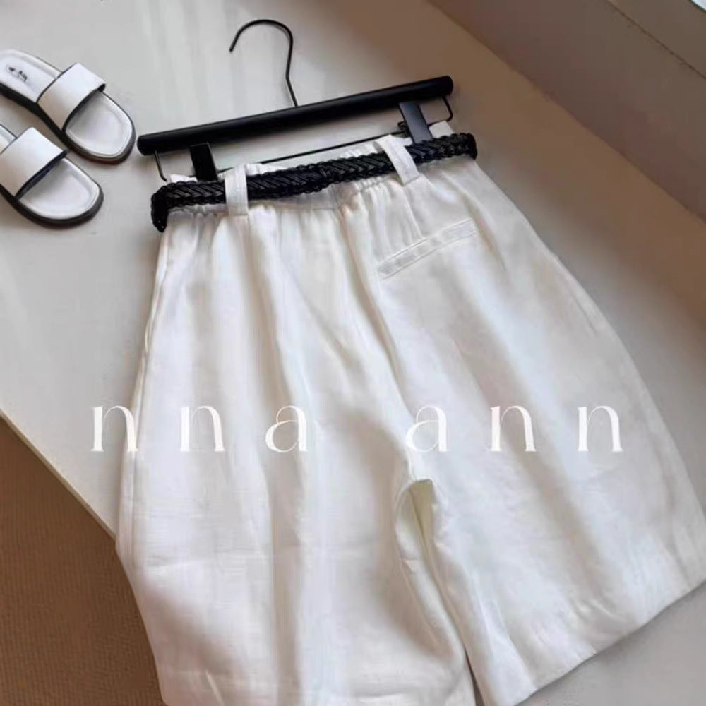 CHAO level recommendation! Laoqian Fengtencel linen white five-point pants 2025 summer comfortable and breathable casual shorts