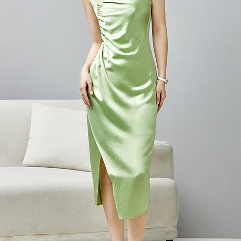 2025 spring and summer explosion acetic acid dress satin thin versatile Internet celebrity suspender skirt Douyin suit long dress