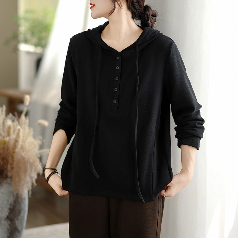 Real shot 2025 autumn new German velvet thermal hooded solid color loose long-sleeved sweater women