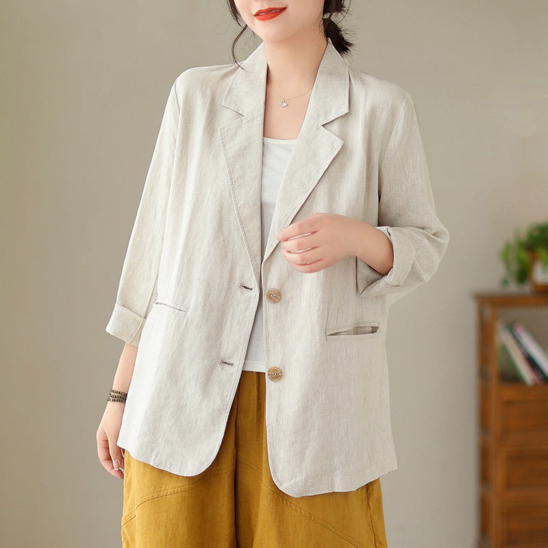 Real shot 2025 spring new literary loose solid color small suit casual suit long sleeve jacket women #9668