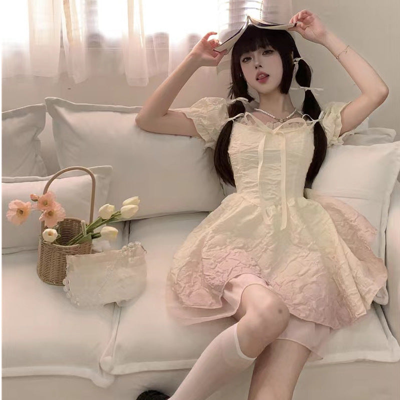 Sweet and gradual change princess puffy dress summer new French small man waist thin pure desire