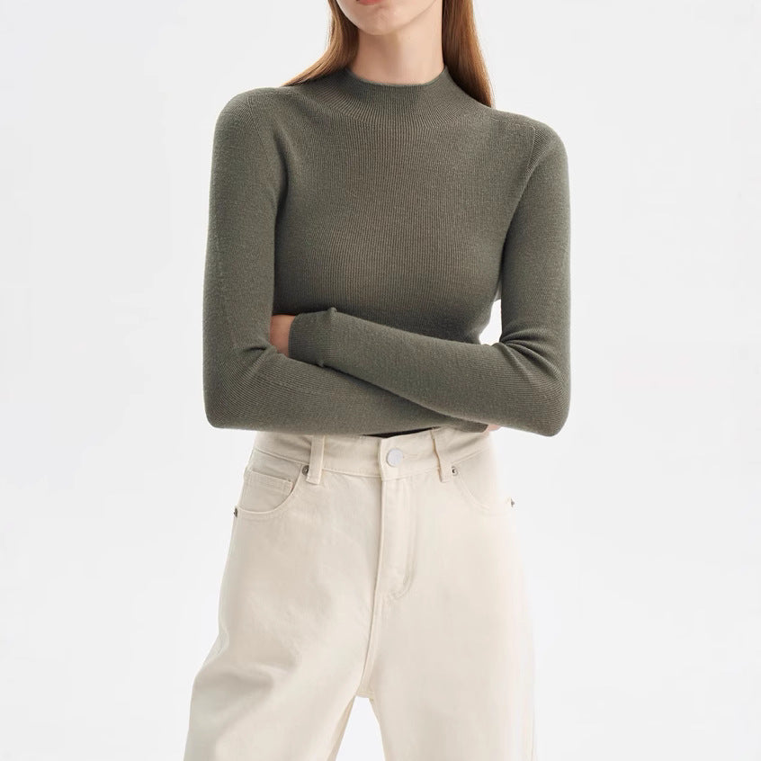 SHALLOW STREAMS Seamless all-in-one red wool sweater, semi-turtleneck sweater women's autumn and winter bottoming shirt top