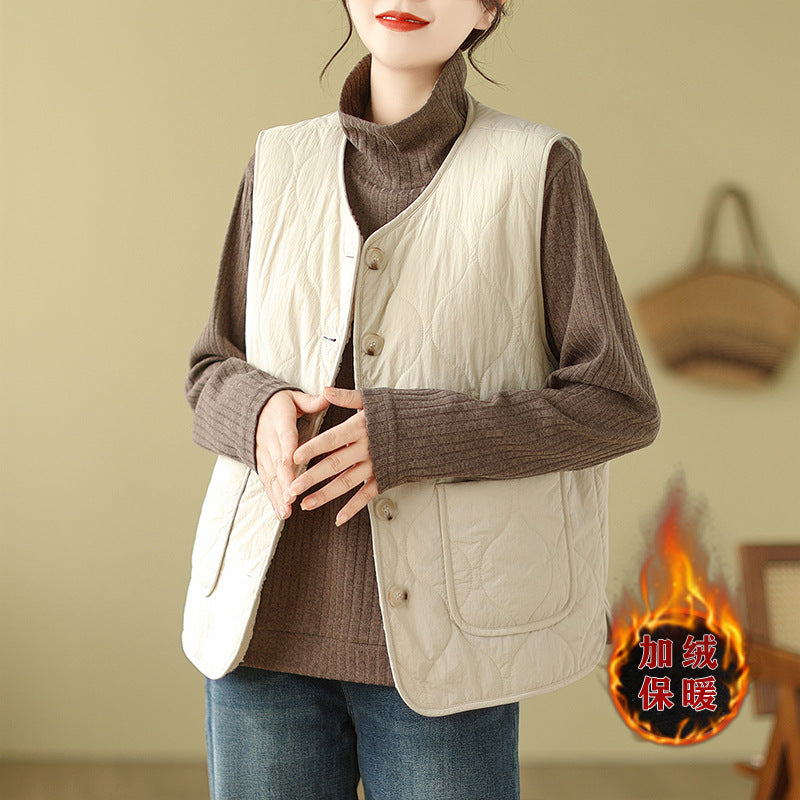 Real shot 2025 autumn and winter new lamb wool warm sleeveless big pocket vest women wear vest jacket on both sides